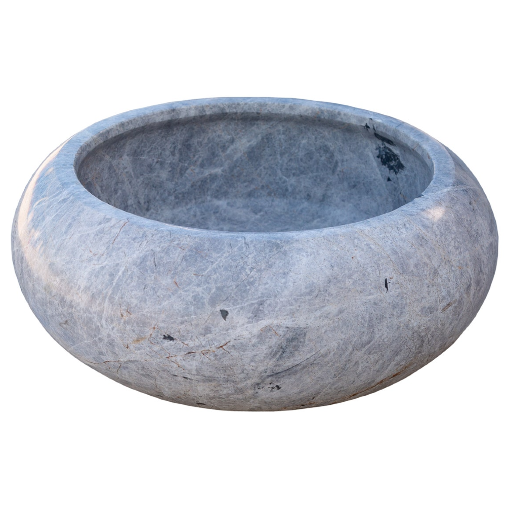 Silver Marble Vessel Sink - Premium Handcrafted Natural Stone Diameter 15.5 Height 6 by GobekDesign