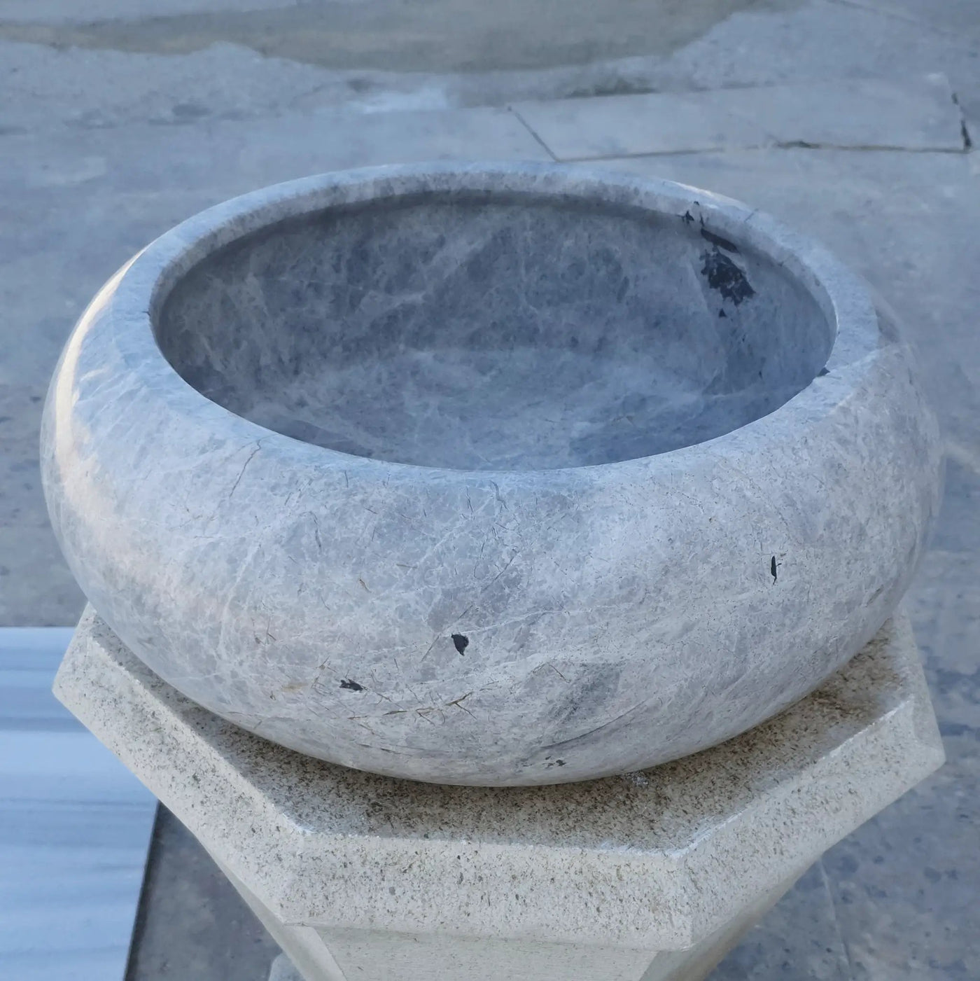 Silver Marble Vessel Sink - Premium Handcrafted Natural Stone Diameter 15.5 Height 6 by GobekDesign