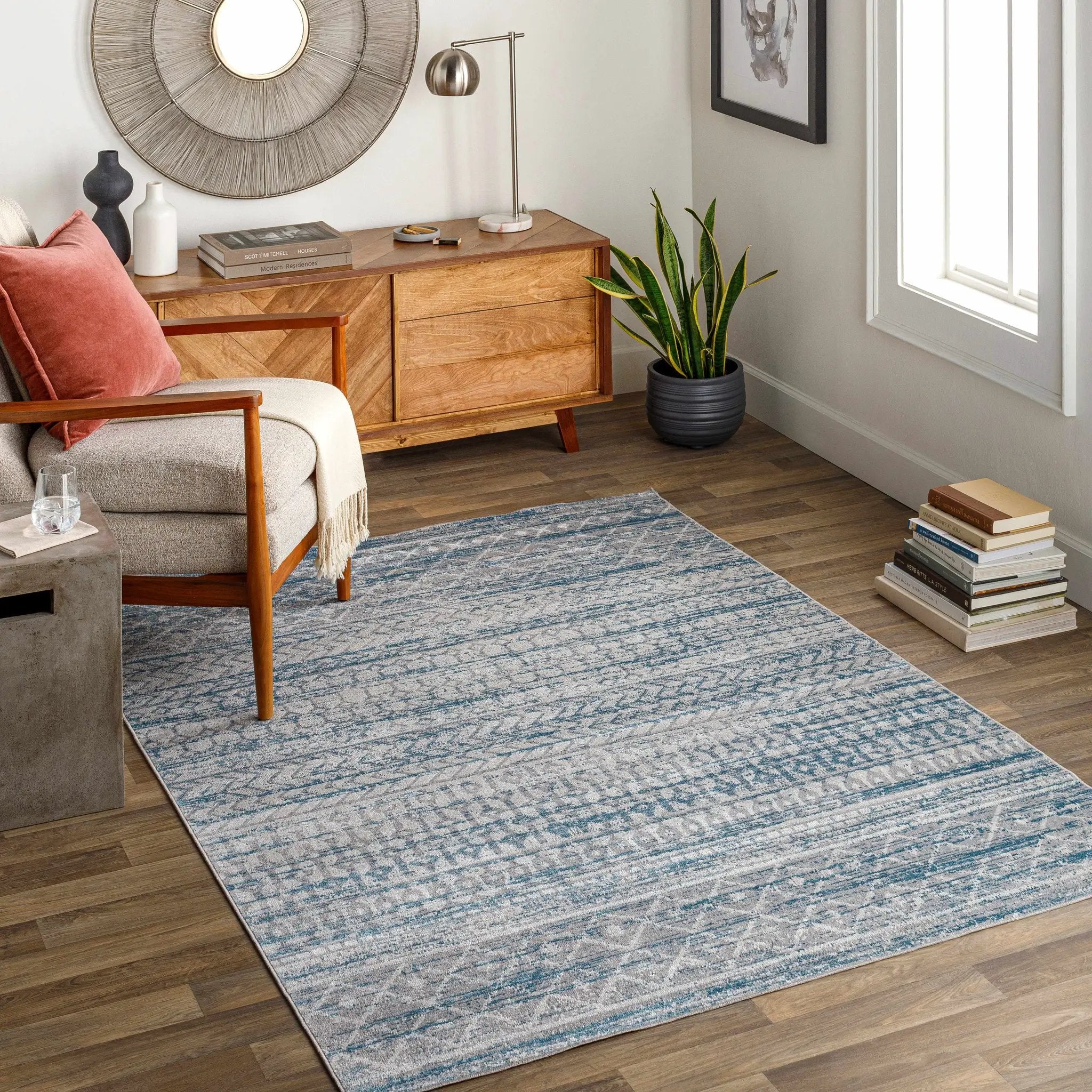 Tambac Blue Washable Area Rug - Clearance by Boutique Rugs