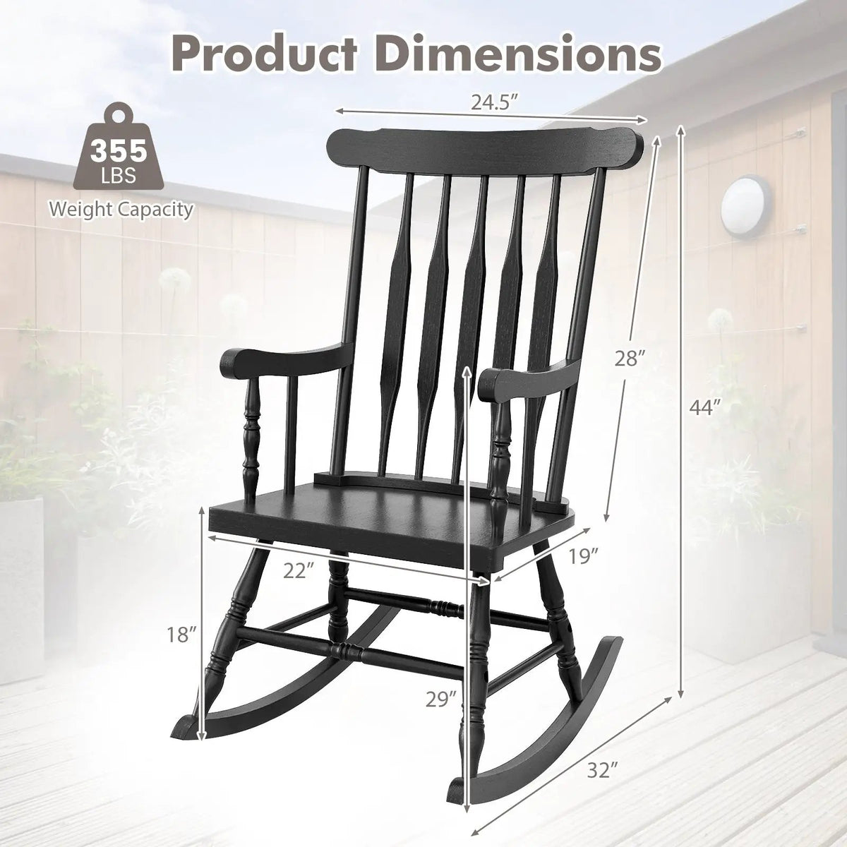 Rocking Chair with Solid Wooden Frame for Garden and Patio, photo 4 of 10