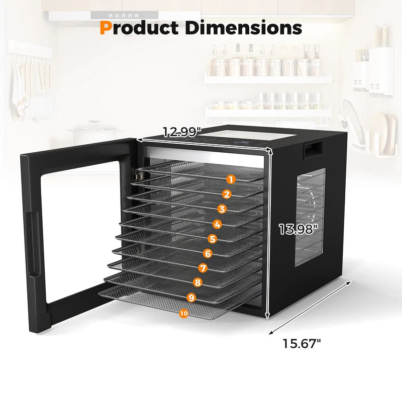 10 Stainless Steel Trays Dryer with 10 Presets-Black by DirectDeals
