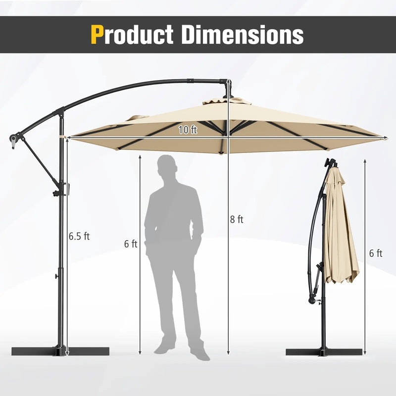 10 Feet Offset Hanging Umbrella with Base and Infinite Tilt by DirectDeals