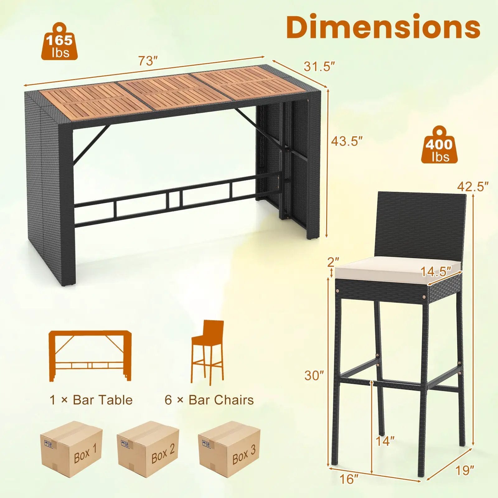 7 Pieces Patio Rattan Bar Set with Seat Cushions for Porch Yard Garden by DirectDeals