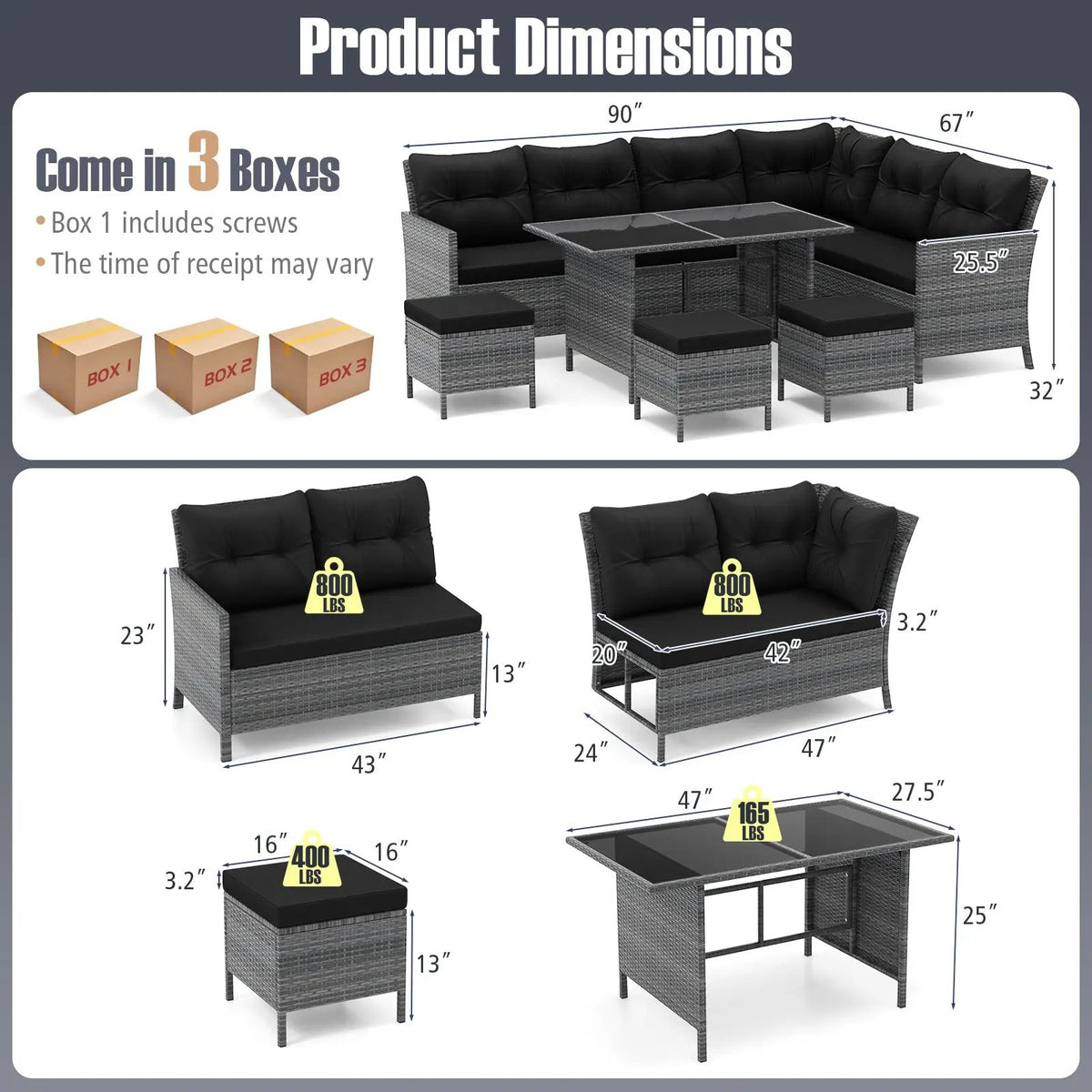 7 Pieces Patio Dining Furniture Set with Soft Cushions and Ottomans, photo 17 of 32