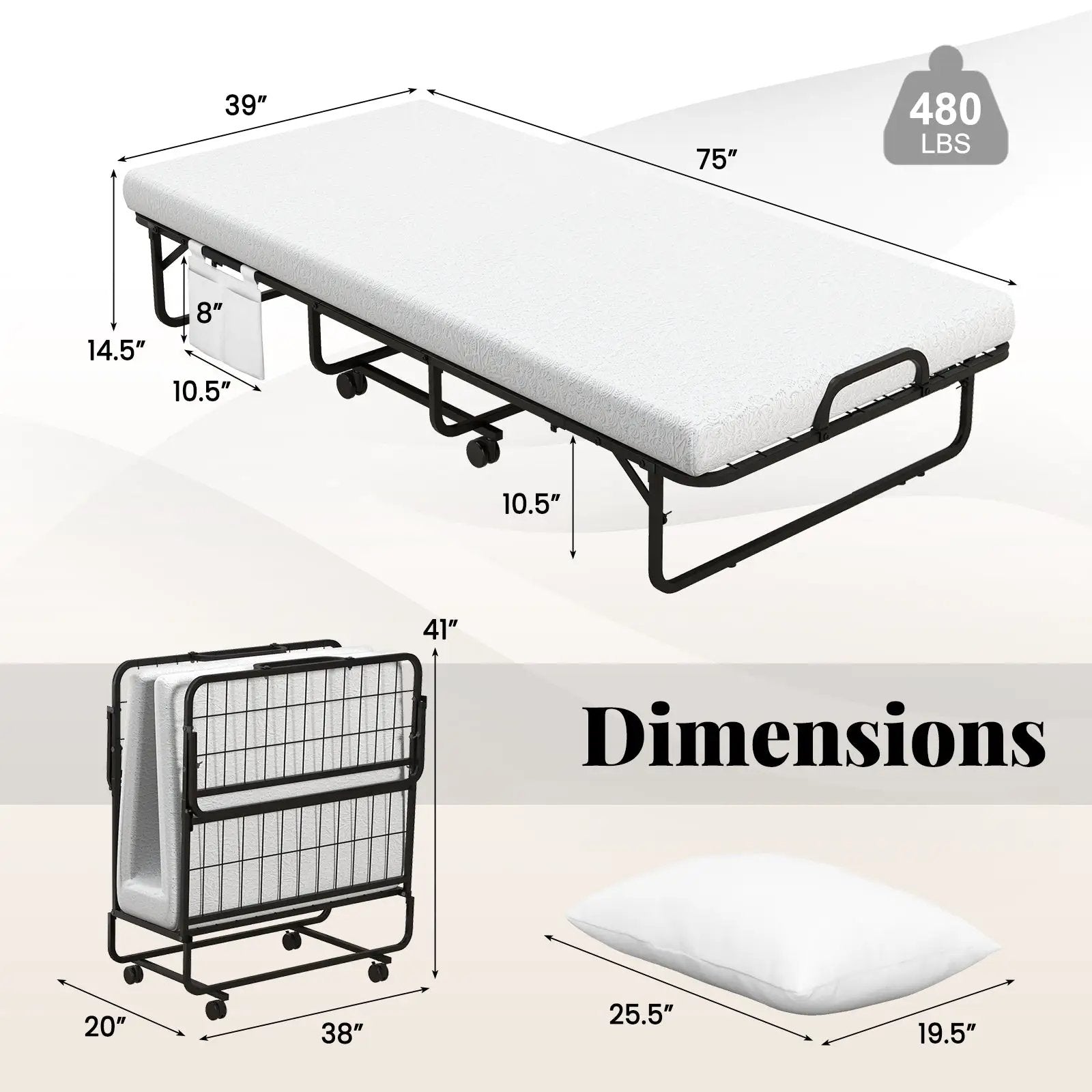 Folding Guest Bed with Memory Foam Mattress and Pillow by DirectDeals