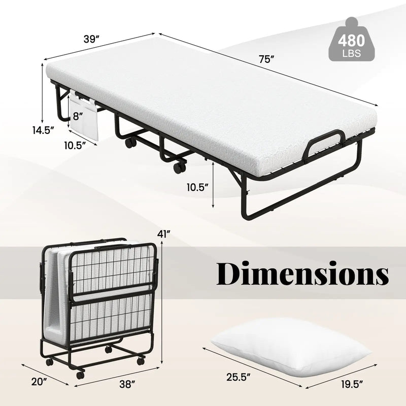 Folding Guest Bed with Memory Foam Mattress and Pillow by DirectDeals