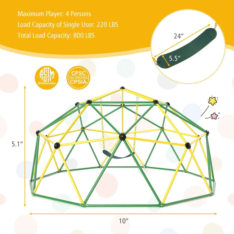 10 Feet Dome Climber with Swing and 800 Lbs Load Capacity by DirectDeals