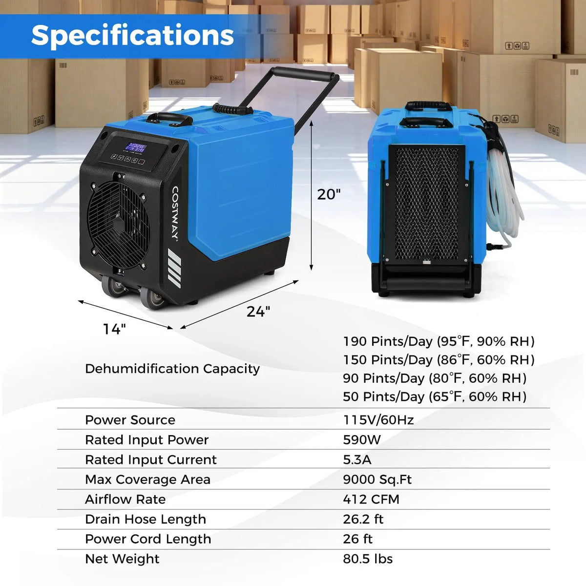 190 PPD Commercial Dehumidifier with Pump and 2 Wheels, photo 4 of 9