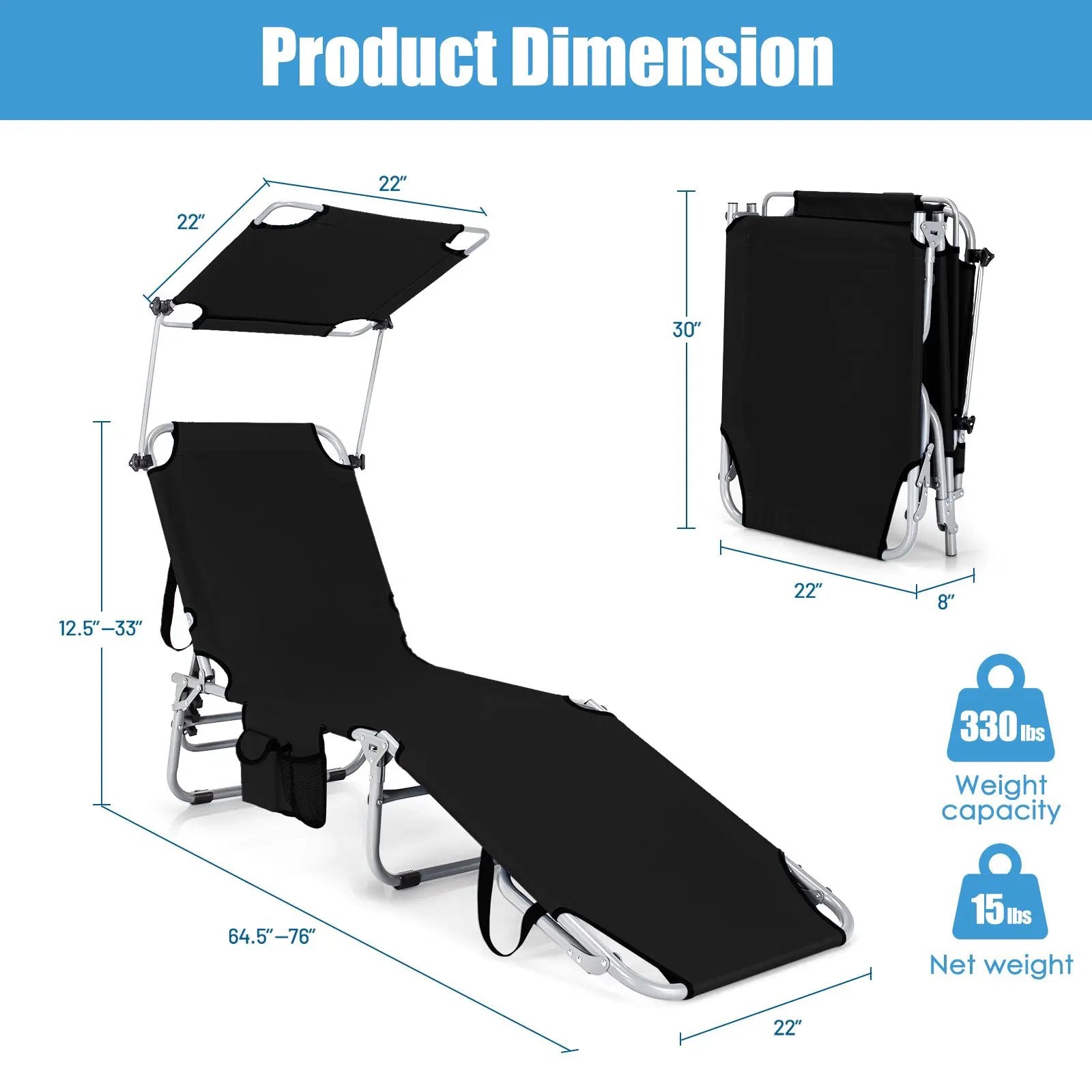 Set of 2 Portable Reclining Chair with 5 Adjustable Positions by DirectDeals