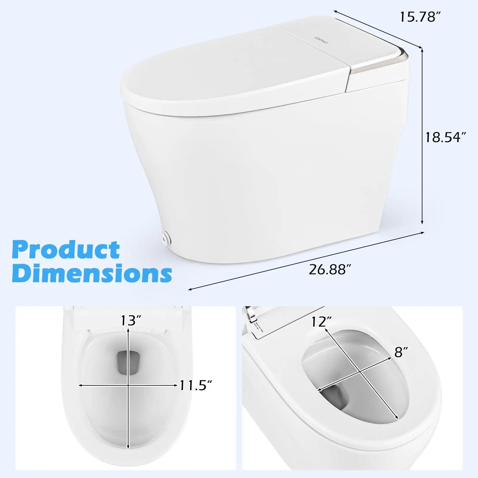 Elongated Smart Bidet Toilet Heated Seat Sensor Auto-White by DirectDeals