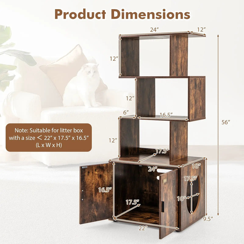 56 Inch Tall Cat Litter Box Enclosure with Storage by DirectDeals