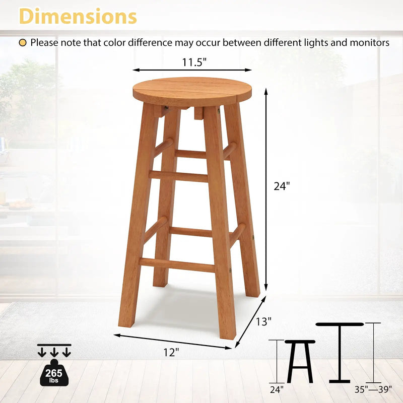 24-Inch Outdoor Wood Bar Stools Set of 2 with Round Seat and Footrest by DirectDeals