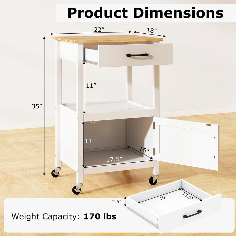 Rolling Kitchen Island Cart with Drawer and Side Hooks by DirectDeals