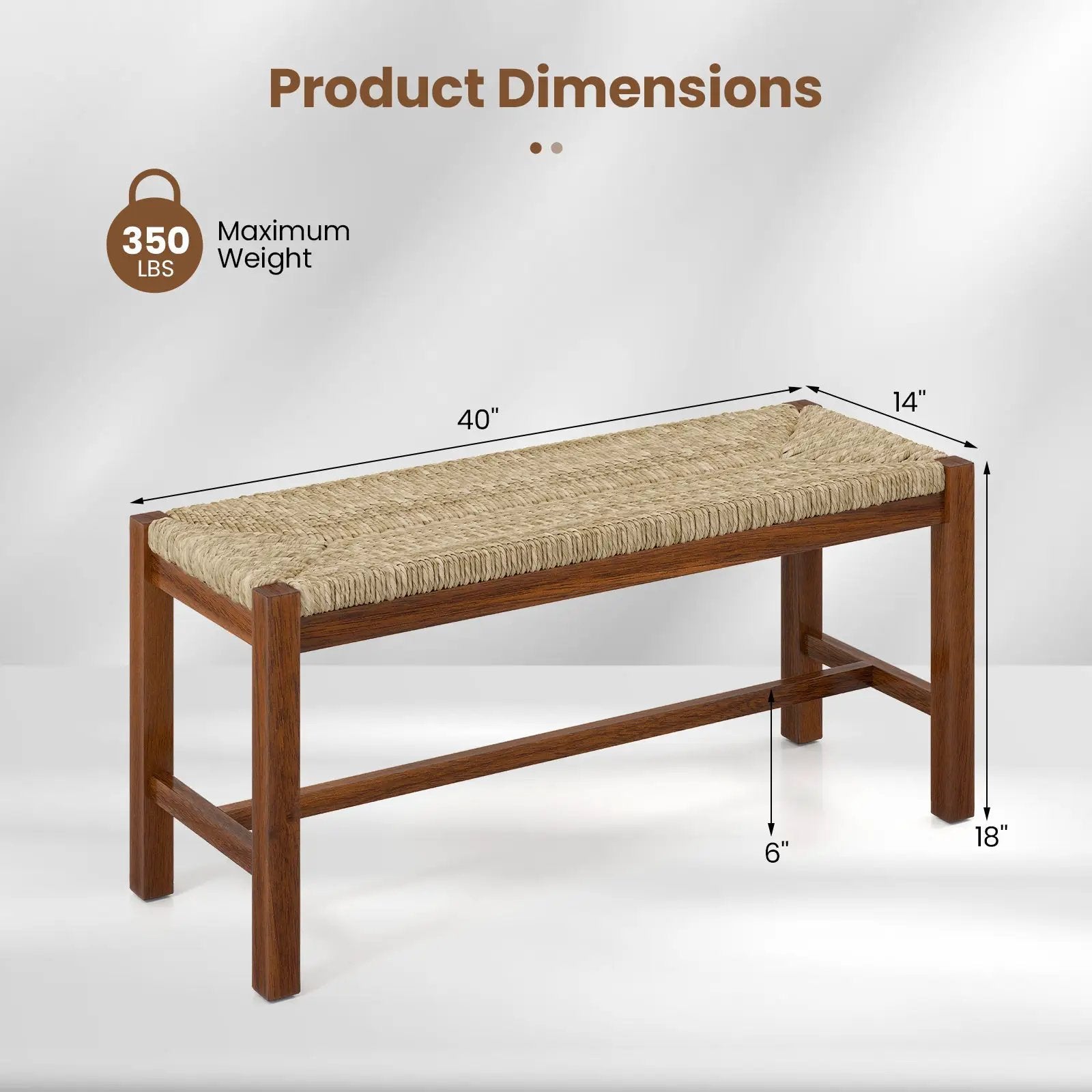 40 Inch Long Wood Bench with Solid Rubber Wood Frame-Walnut by DirectDeals