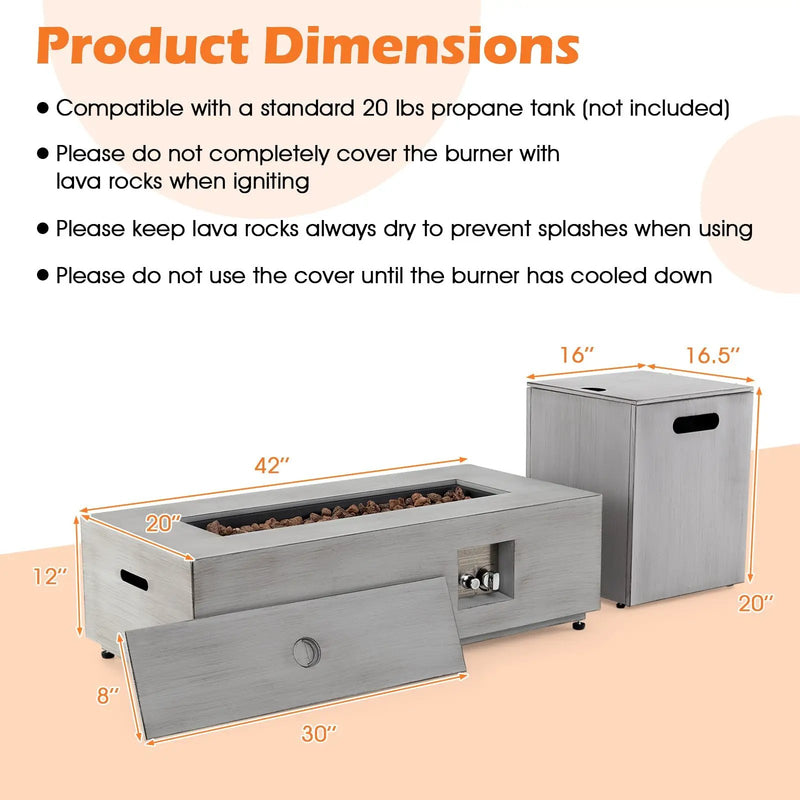 42 Inch 50 000 BTU Outdoor Rectangular Fire Table with Tank Holder by DirectDeals