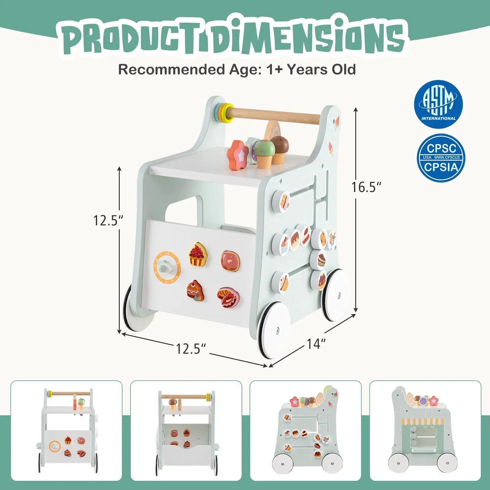 2-in-1 Baby Walker with Storage and Ice Creams for 1+ Years Old by DirectDeals