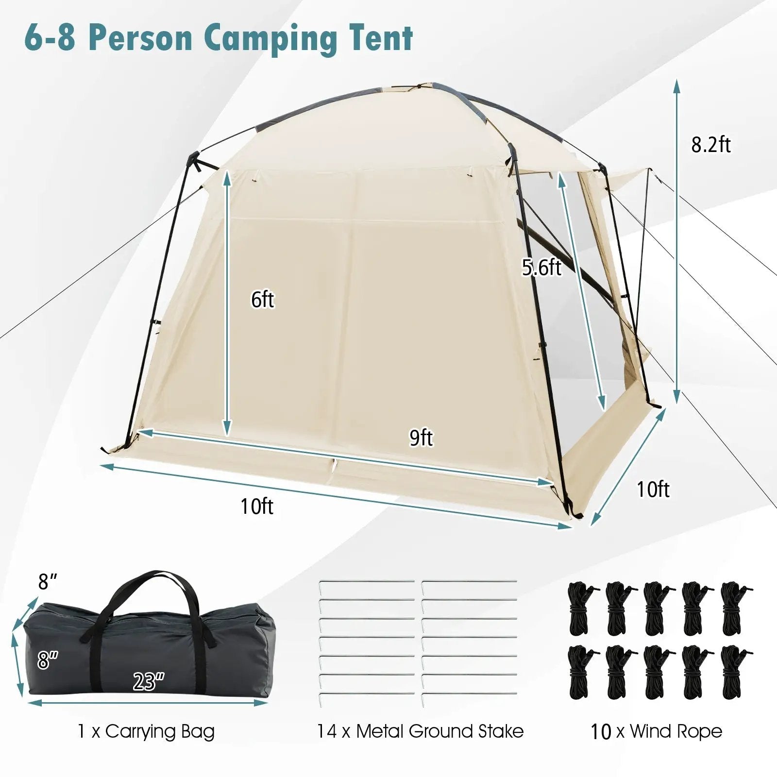 10 x 10 Feet Screened Canopy Tent w/ Vestibule and Zippered Door-Beige by DirectDeals
