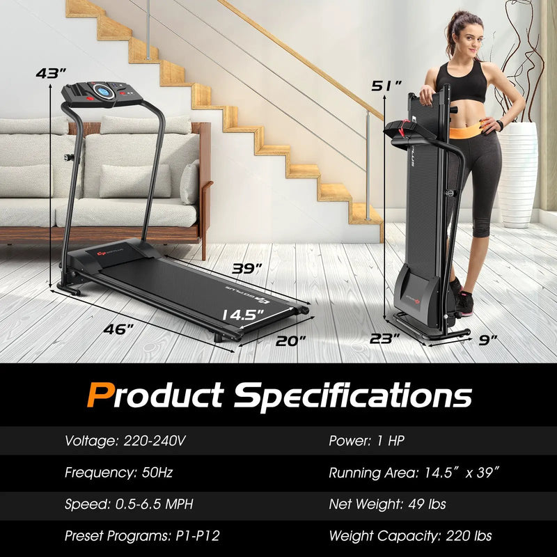 1.0 HP Electric Mobile Power Foldable Treadmill with Operation Display for Home by DirectDeals