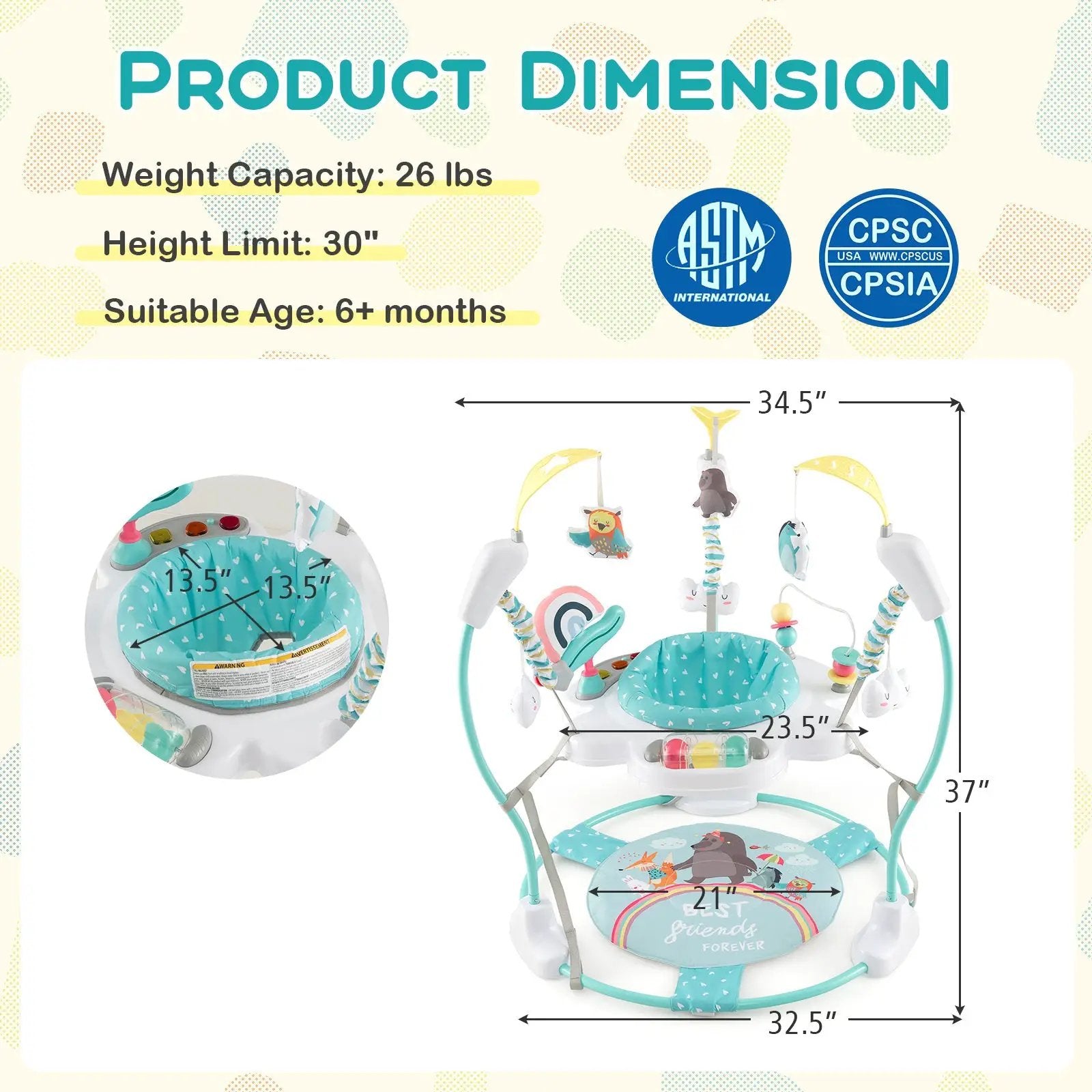 Baby Activity Center Height Adjustable Baby Bouncing Saucer with Interactive Toys by DirectDeals