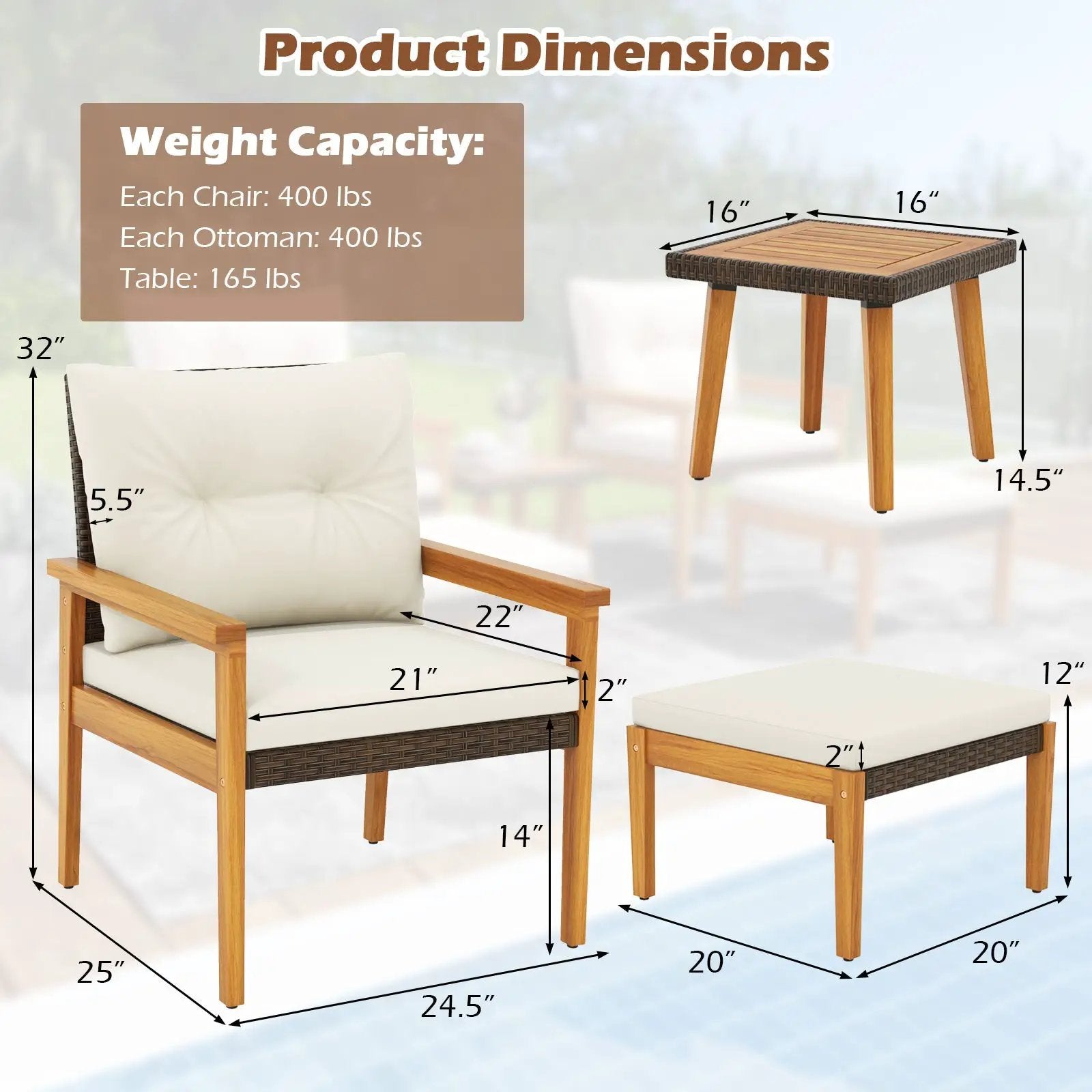 5 Piece Rattan Furniture Set with Square Coffee Table-White by DirectDeals