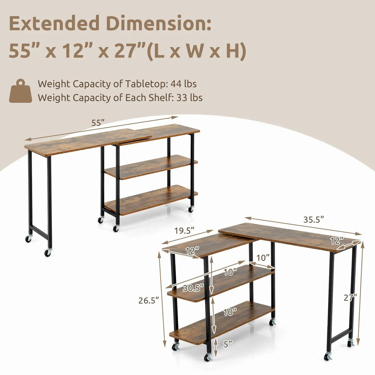 360° Rotating Sofa Side Table with 2-Tier Storage Shelves, photo 5 of 11