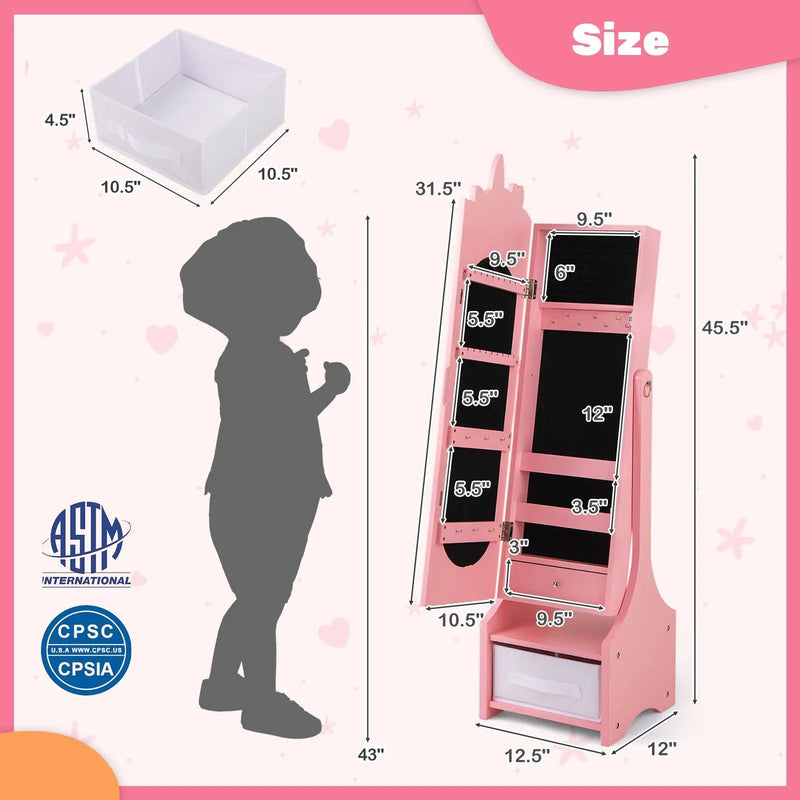 Kids Jewelry Armoire Cabinet with Storage and 2 Tilt Angles by DirectDeals