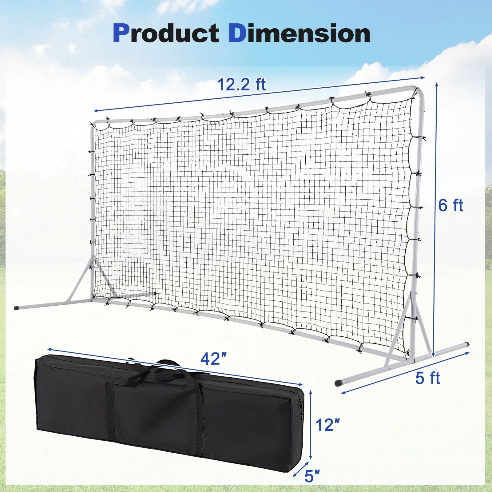 12 x 6 Feet Soccer Rebounder Net with All Weather Net-White by DirectDeals