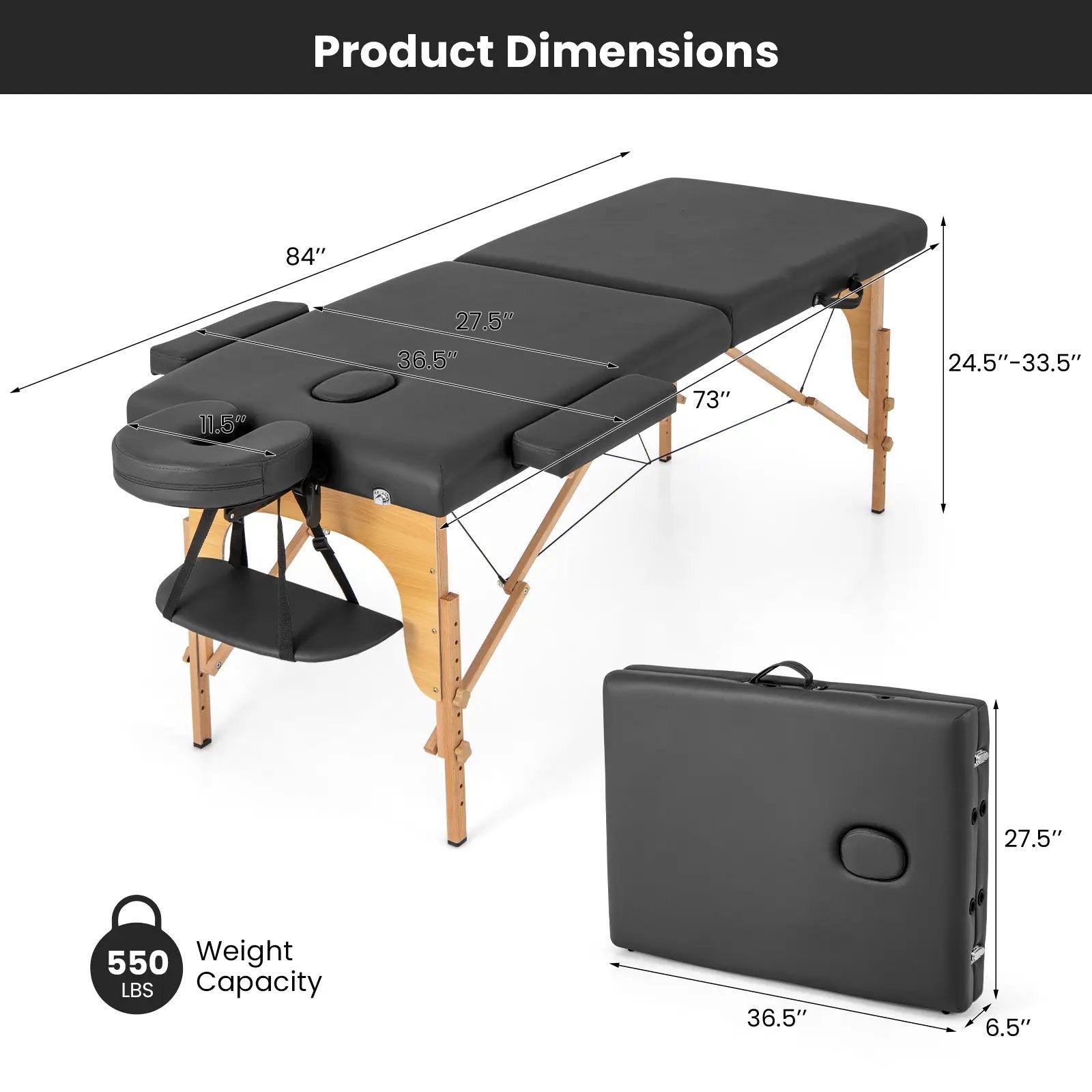 84 Inch Foldable Massage Table with Carrying Bag and Height Adjustable by DirectDeals