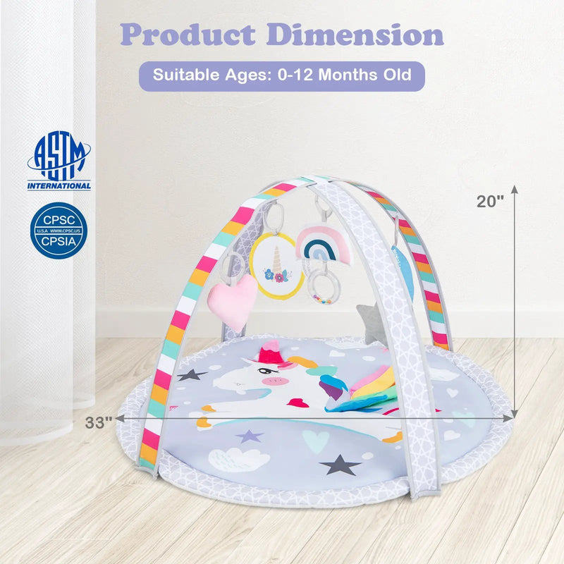 Baby Play Gym Mat 7-in-1 Tummy Time Activity Mat with 5 Detachable Toys-Multicolor by DirectDeals