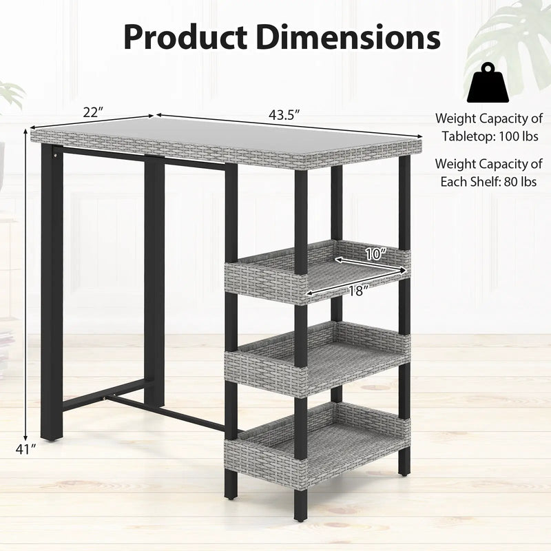 43.5 Inch Outdoor Bar Table with Tempered Glass Top by DirectDeals