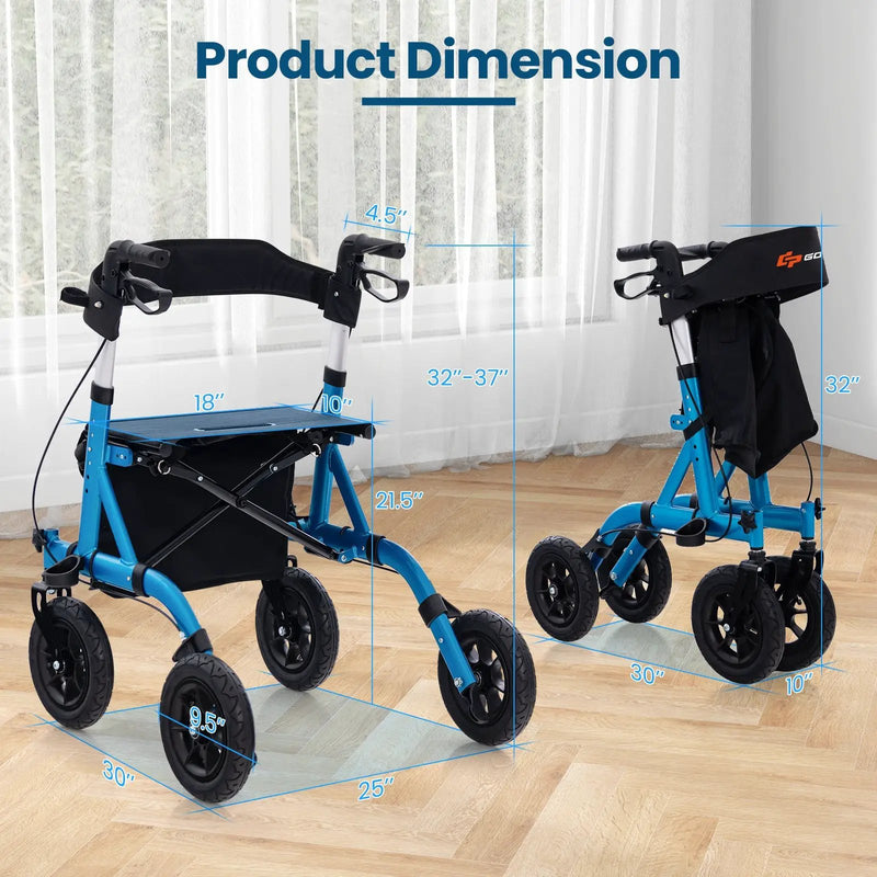 Height Adjustable Rollator Walker Foldable Rolling Walker with Seat for Seniors by DirectDeals