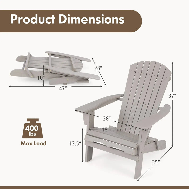 Folding Adirondack Chair Set of 2 with High Backrest and Wide Armrests by DirectDeals