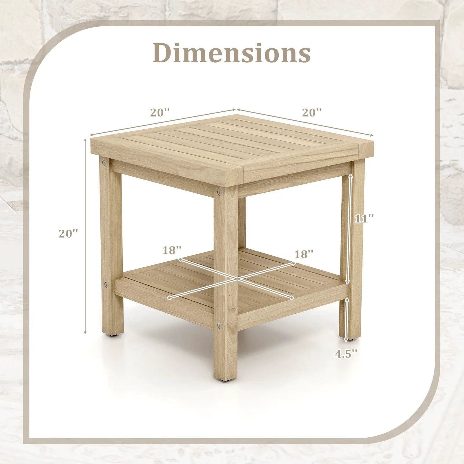 2-Tier Outdoor Side Table with Shelf for Porch Deck Garden by DirectDeals