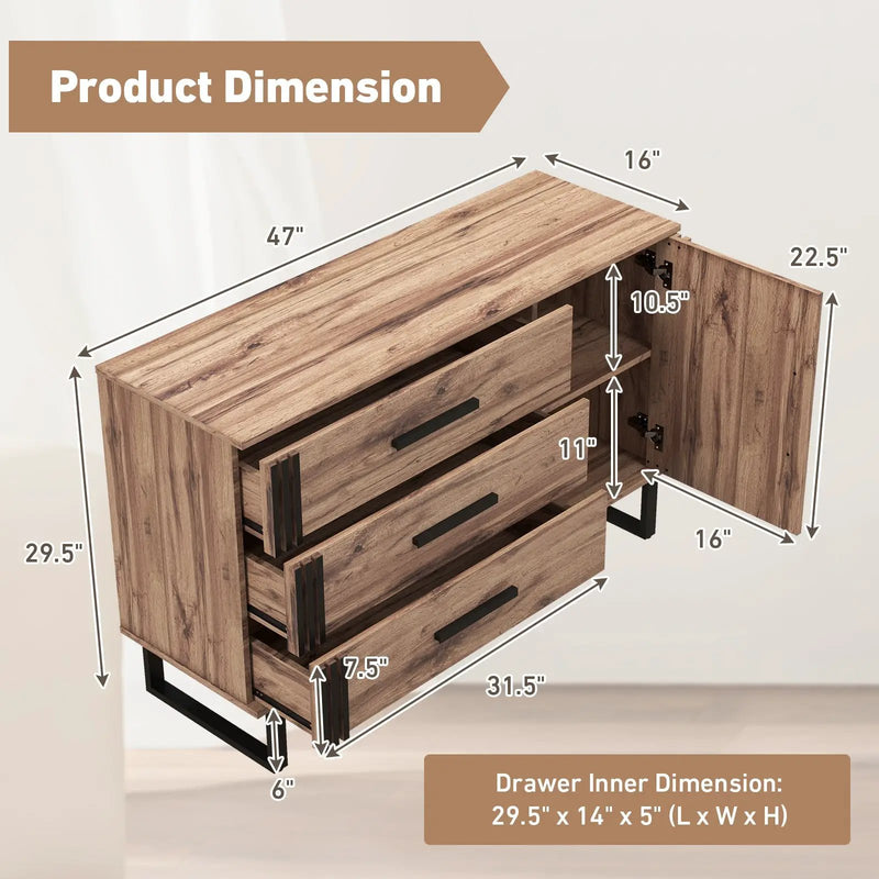 Sideboard Buffet Cabinet Credenza Storage Cabinet with 3 Drawers-Rustic Brown by DirectDeals
