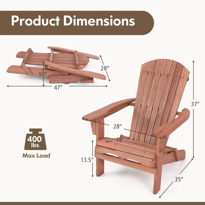 Folding Adirondack Chair Set of 2 with High Backrest and Wide Armrests by DirectDeals
