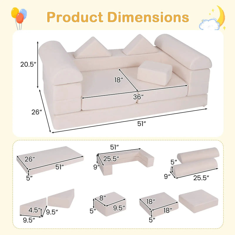 9-Piece Climb and Crawl Foam and Floor Playset with Breathable Suede Fabric by DirectDeals