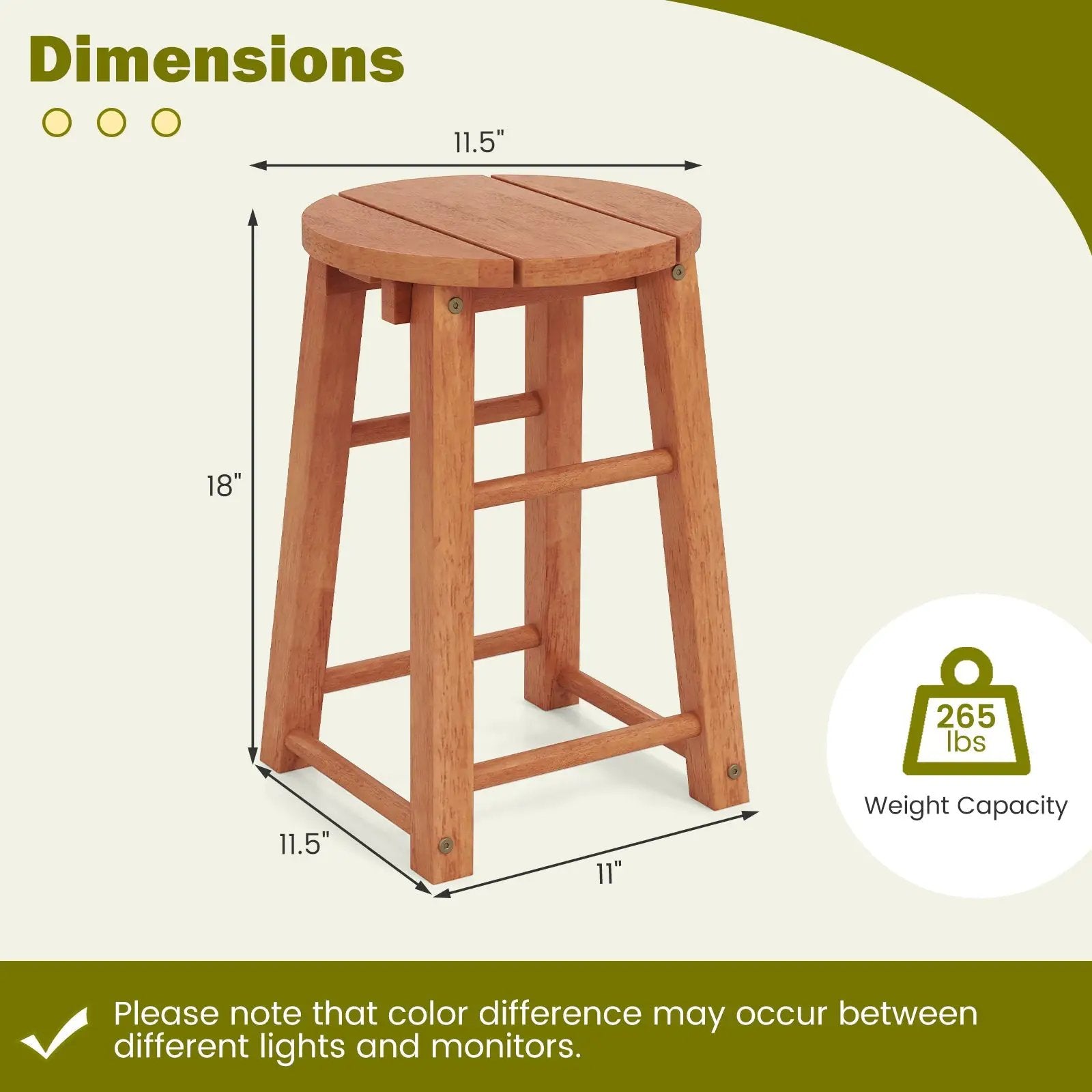 18-Inch Outdoor Wood Bar Stools Set of 2 with Round Seat and Footrest by DirectDeals