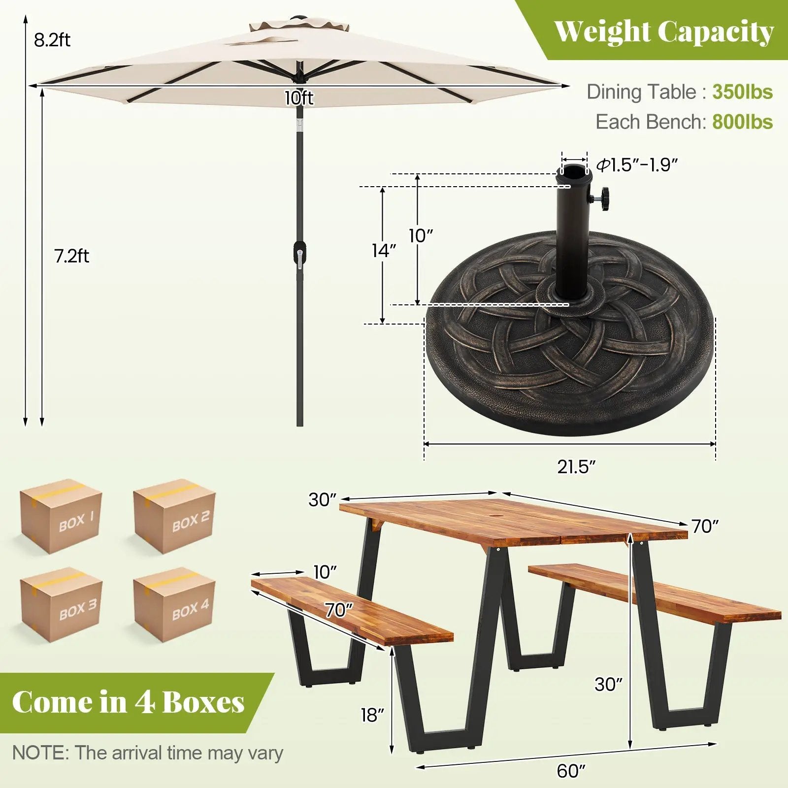 Outdoor Dining Table Set for 6 with 10 Feet Umbrella and Base by DirectDeals