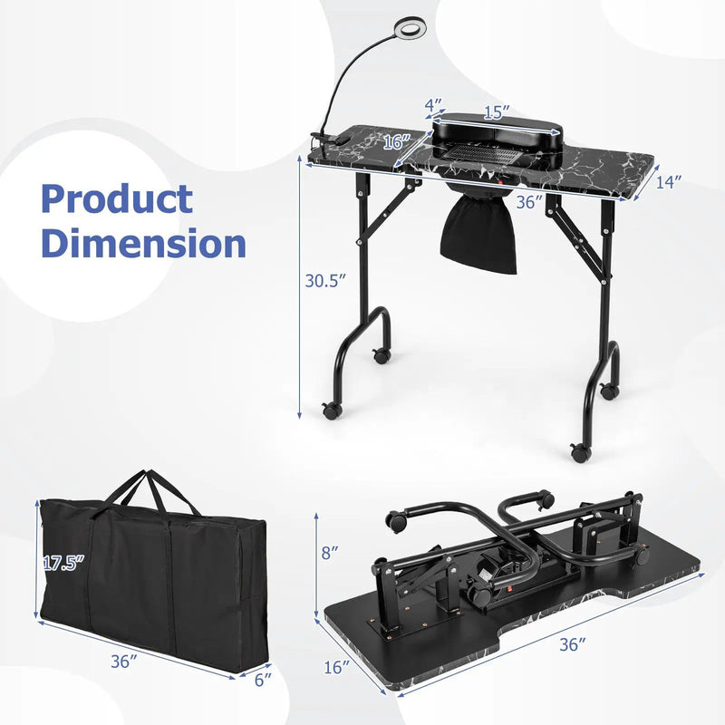 Folding Manicure Nail Table with Electric Dust Collector by DirectDeals