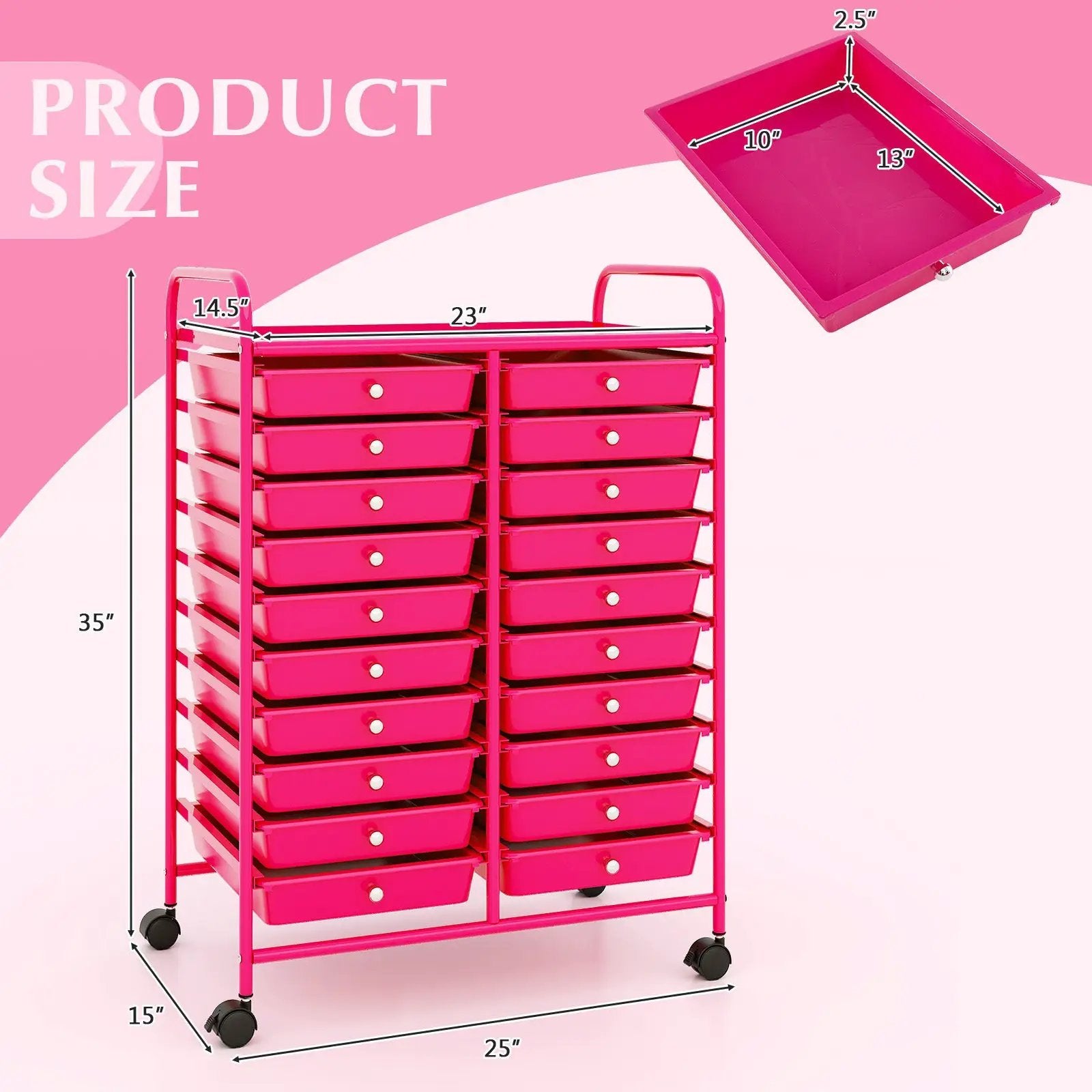 20 Removable Drawers Rolling Storage Cart Studio Organizer-Pink by DirectDeals