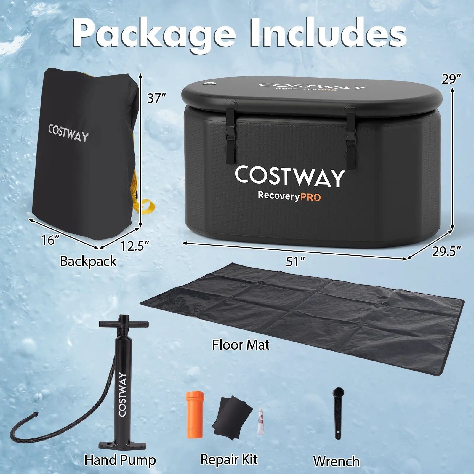 XL 129 Gal Oval Ice Bath Tub with Cover and Hand Pump for Athletes by DirectDeals
