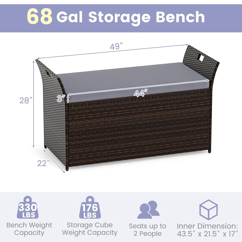 Outdoor Bench with Hand-woven PE Rattan Wicker and Side Handles-Gray by DirectDeals