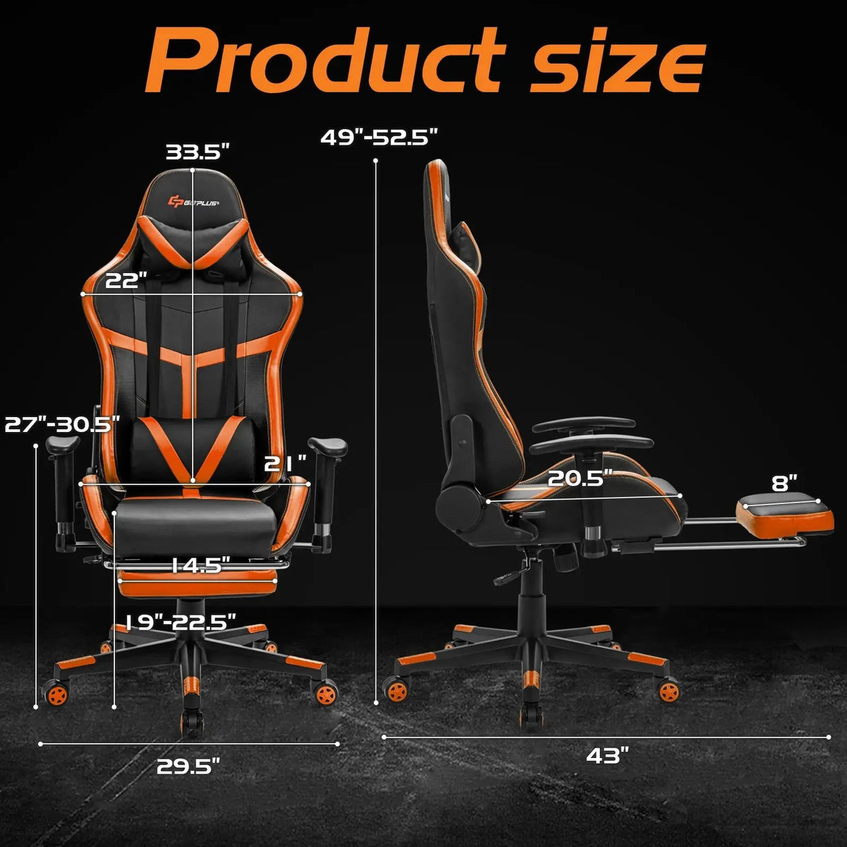 Reclining Racing Chair with Lumbar Support Footrest, photo 7 of 16