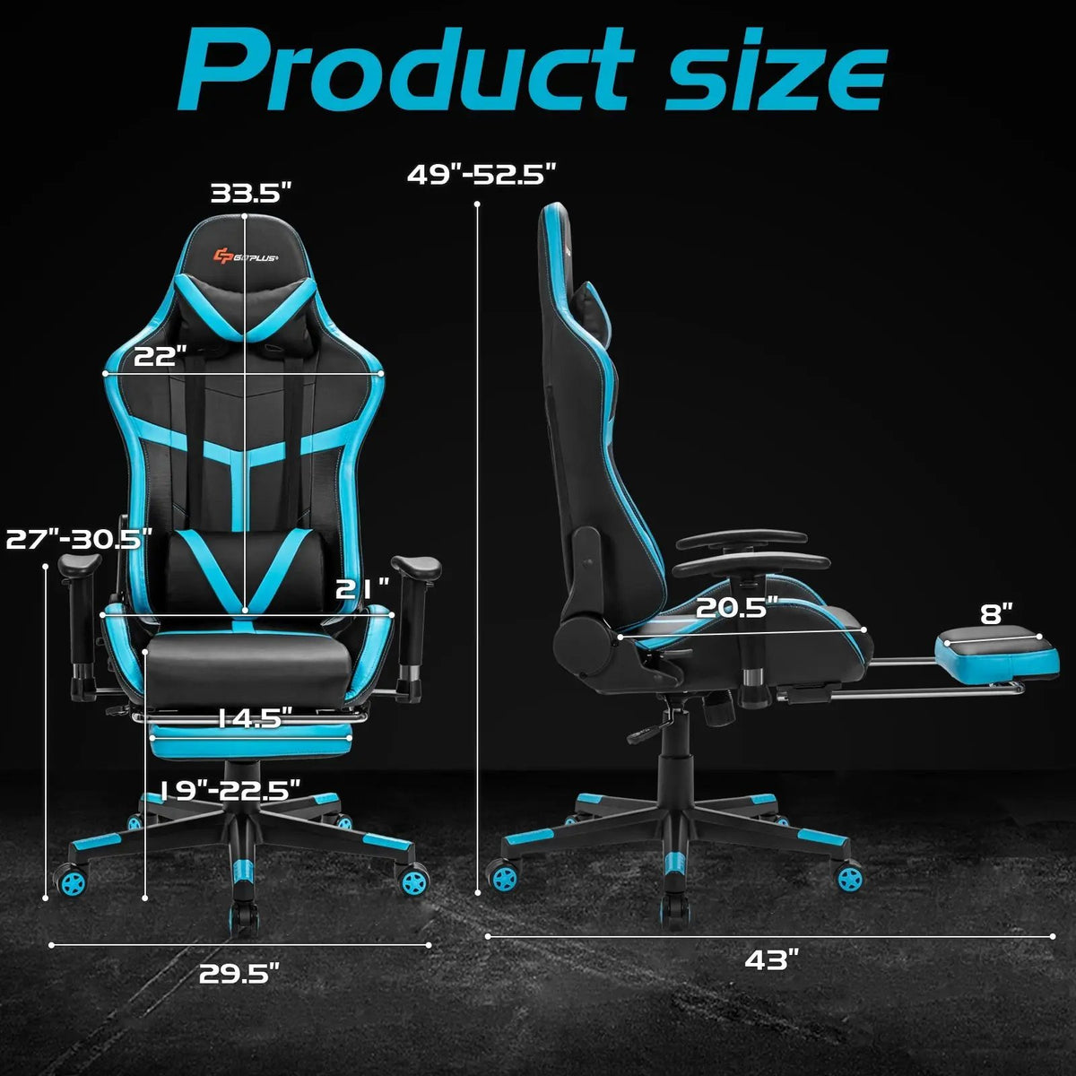 Reclining Racing Chair with Lumbar Support Footrest, photo 10 of 16