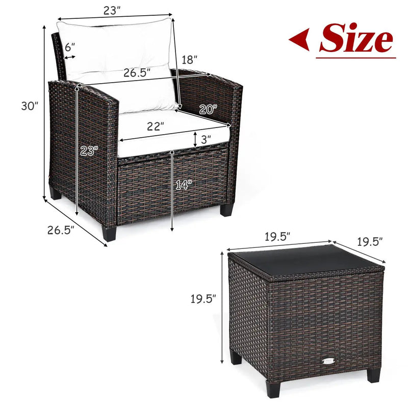 3 Pcs Patio Rattan Furniture Set Cushioned Conversation Set Coffee Table-Beige by DirectDeals