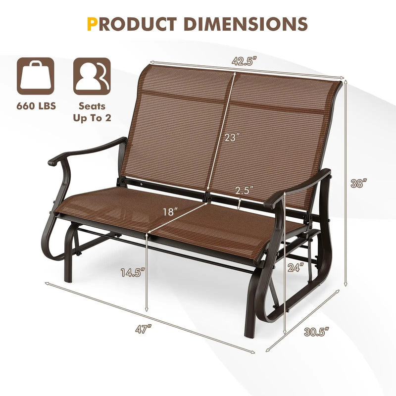 2-Person Patio Glider Bench with High Back and Curved Armrests-Brown by DirectDeals