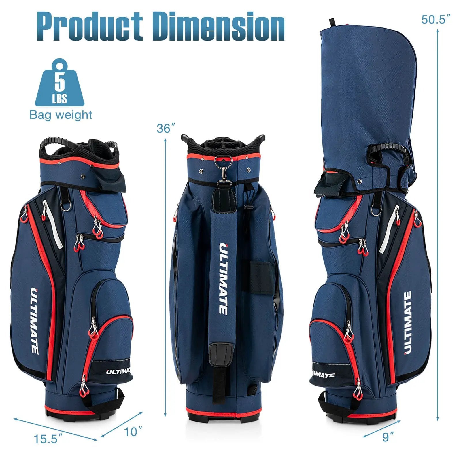 9.5 Inch Golf Cart Bag with 14 Way Dividers Top Organizer by DirectDeals