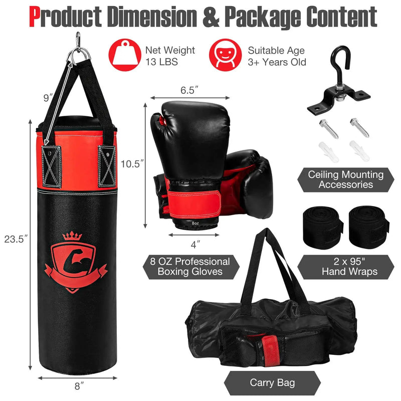 11 Pounds Kids Hanging Punching Bag Set with Punching Gloves-Black by DirectDeals