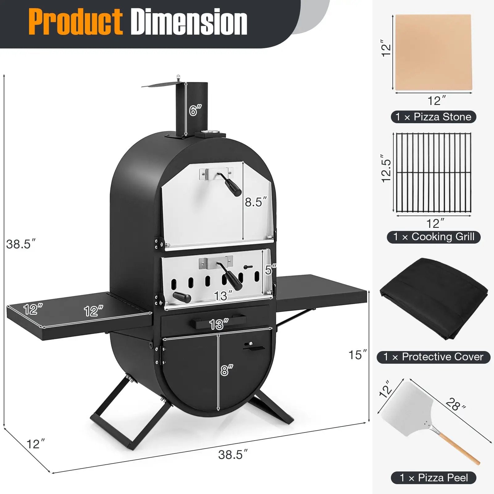 Outdoor Pizza Oven with 600D Oxford Fabric Cover 12 Inch Pizza Stone and Cooking Grill by DirectDeals