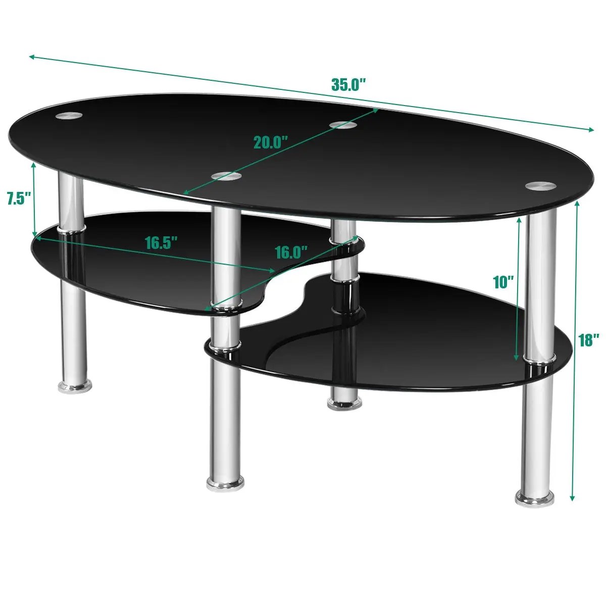 Tempered Glass Oval Side Coffee Table, photo 5 of 9